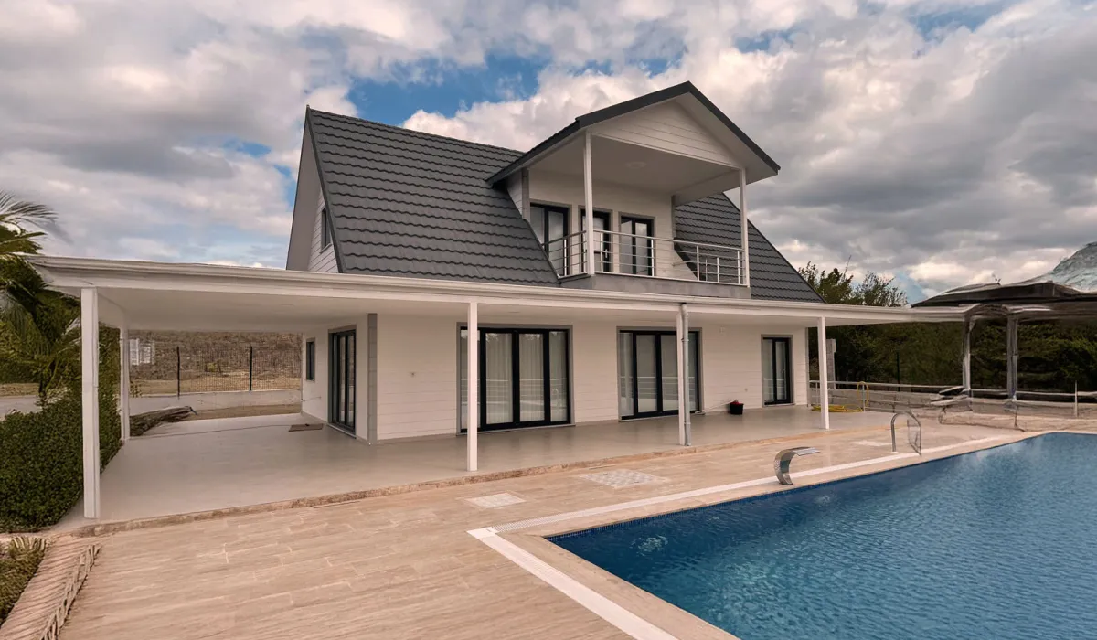 дуплекс сглобяема къща с басейн